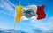 flag of Columbus at cloudy sky background on sunset, panoramic view. Patriotic concept about Albuquerque, New Mexico and copy