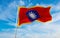 flag of Commander in Chief at cloudy sky background on sunset, panoramic view. People\\\'s Republic of China. copy space f