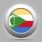 Flag of Comoros. Shiny metal gray round button.