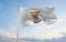 flag of Coquimbo , Chile at cloudy sky background on sunset, panoramic view. Chilean travel and patriot concept. copy space for