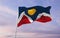 flag of county Denver, Colorado , USA at cloudy sky background on sunset, panoramic view. Patriotic concept about Denver, Colorado