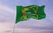 flag of county Grand Traverse, Michigan , USA at cloudy sky background on sunset, panoramic view. Patriotic concept about Grand