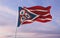 flag of county Hancock, Ohio , USA at cloudy sky background on sunset, panoramic view. Patriotic concept about Hancock, Ohio and