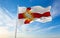 flag of county West Riding , UK at cloudy sky background on sunset, panoramic view. County of united kingdom of great Britain,