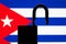 Flag of Cuba with silhouette of lock on the foreground