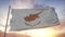 Flag of Cyprus waving in the wind, sky and sun background