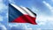 Flag of the Czech Republic. with the clouds flowing on the background. Motion. Realistic beautiful waving flag cloth.