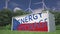 Flag of Czechia and ENERGY STORAGE text on a battery container at wind turbines, 3d rendering