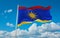 flag of Daco-Romance peoples Serbian Vlachs at cloudy sky background, panoramic view. flag representing ethnic group or culture,
