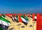 Flag day UAE. Many flags on the beach of Abu Dhabi.