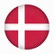 Flag of Denmark in circle shape, Scandinavian northern country, isolated Danish banner with scratched texture, grunge.