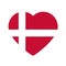 Flag of Denmark in heart shape, Scandinavian northern country, isolated Danish banner with scratched texture, grunge.