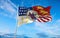 flag of Detroit at cloudy sky background on sunset, panoramic view. Patriotic concept about Albuquerque, New Mexico and copy space