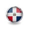 Flag of dominican republic, button with metal frame and shadow. dominican republic flag vector icon, badge with glossy effect and
