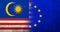 Flag of the European Union with National flag of Malaysia. Grunge background