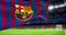 The flag FC Barcelona waving inside the Camp Nou Stadium