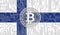 flag of Finland and bitcoin, Integrated Circuit Board pattern. Bitcoin Stock Growth. Conceptual image for investors in