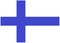 The flag of Finland with an offset blue elongated cross white borders and white background