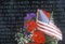 Flag and Flowers in front of Vietnam Wall Memorial, Washington, D.C.