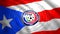 Flag of football team of different countries. Motion. Moving flag of country with image of soccer ball. Flag of Puerto