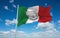 flag of Free Cities of Menton and Roquebrune 1848 1849, Europe at cloudy sky background, . flag representing extinct country,