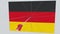 Flag of Germany plate being hit by archery arrow. Conceptual 3D animation