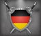 Flag of Germany. The Shield with National Flag. Two Crossed Swords. Medieval Background