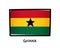 The flag of Ghana. Colorful logo of the Ghanaian flag. Red, yellow and green brush strokes drawn by hand. Black outline. Vector