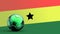 Flag of Ghana with metal soccer ball, national soccer flag, soccer world cup, football european soccer, american and african