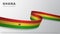Flag of Ghana. Realistic wavy ribbon with Ghanaian flag colors. Graphic and web design template. National symbol