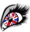 Flag of the Great Britain in beautiful male or female eye. surprised woman with open mouth. Colorful vector