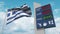 Flag of Greece and gas station sign board with rising fuel prices. Conceptual 3D animation