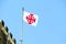 Flag with Greek cross in red. Jerusalem, Isreal. . The `Jerusalem cross` is the symbol of the Custody of the Holy Land.