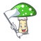 With flag green amanita mushroom mascot cartoon