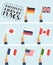 Flag in hand round icons set. Human hands holding flags of different countries, vector illustration