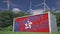 Flag of Hong Kong and ENERGY STORAGE text on a battery container at wind turbines, 3d animation