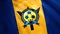 Flag in honor of the Barbados Football Association. Motion. Bright blue and yellow fabric with a soccer ball in the