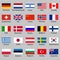 Flag icon set. National flags of USA, UK, Holland, Germany, Italy, Canada, France, Russia, China, Finland, Norway, Sweden