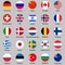 Flag icon set. Round or circle flags of USA, UK, Holland, Germany, Italy, Canada, France, Russia, China, Finland, Norway, Sweden