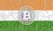 flag of India and bitcoin, Integrated Circuit Board pattern. Bitcoin Stock Growth. Conceptual image for investors in
