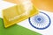 Flag of India with passport. Travel visa and citizenship concept. residence permit in the country. a yellow document