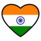 Flag of India in the shape of Heart with contrasting contour, symbol of love for his country, patriotism, icon for Independence D