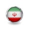 Flag of iran, button with metal frame and shadow. iran flag vector icon, badge with glossy effect and metallic border. Realistic v
