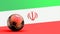 Flag of Iran with metal soccer ball, national soccer flag, soccer world cup, football european soccer, american and african