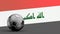 Flag of Iraq with metal soccer ball, national soccer flag, soccer world cup, football european soccer, american and african
