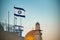 Flag of Israel. Dome of the Rock in the old city of Jerusalem, Israel.