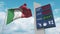 Flag of Italy and gas station sign board with rising fuel prices. Conceptual 3D animation