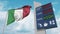 Flag of Italy and gas station sign board with rising fuel prices. Conceptual 3D rendering