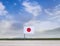 Flag of Japan with vast meadow and blue sky behind it.