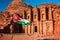 Flag of Jordan on the background of the monastery Ad Deir